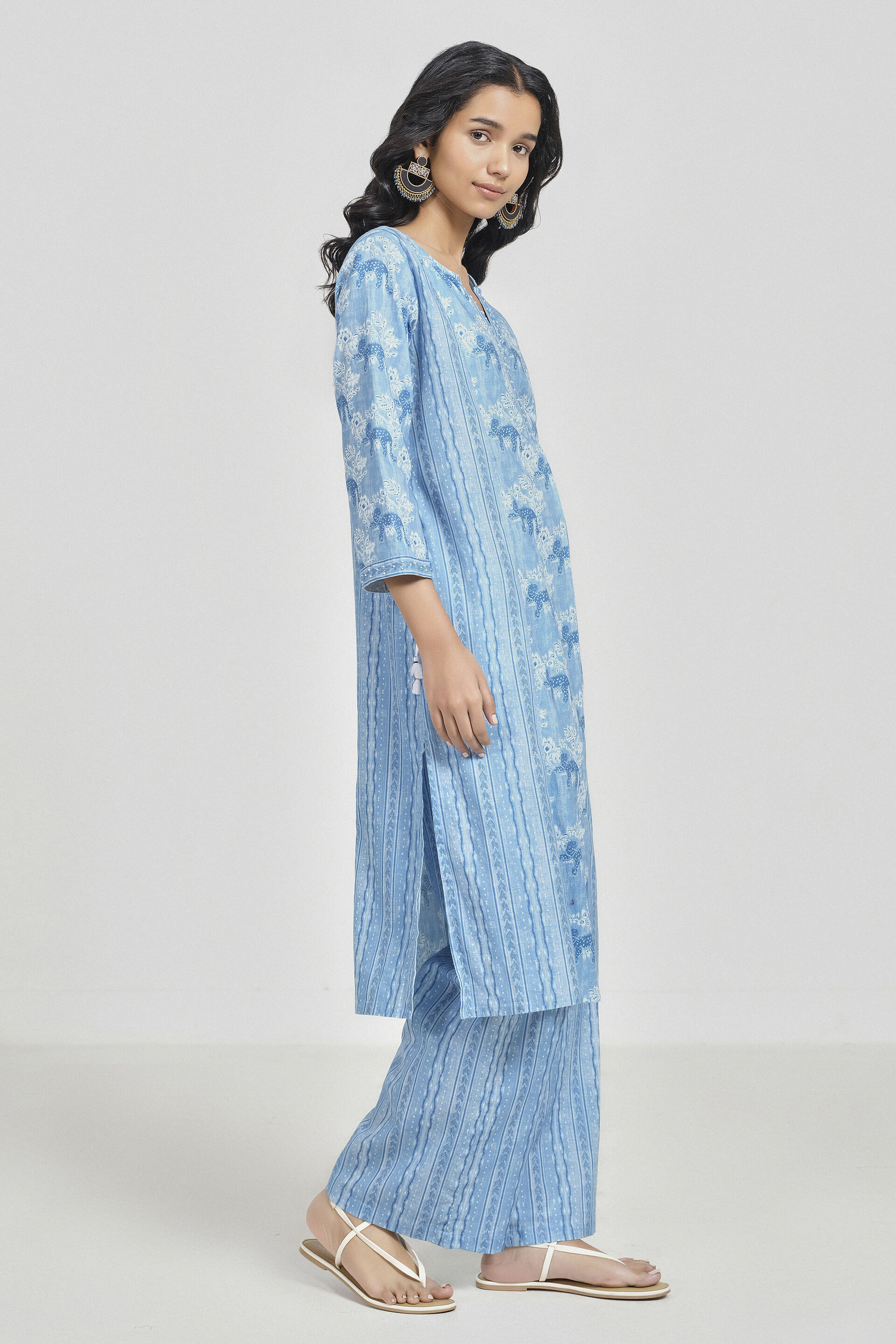 Sky Blue Cotton Kurta Set, Sky Blue, image 2
